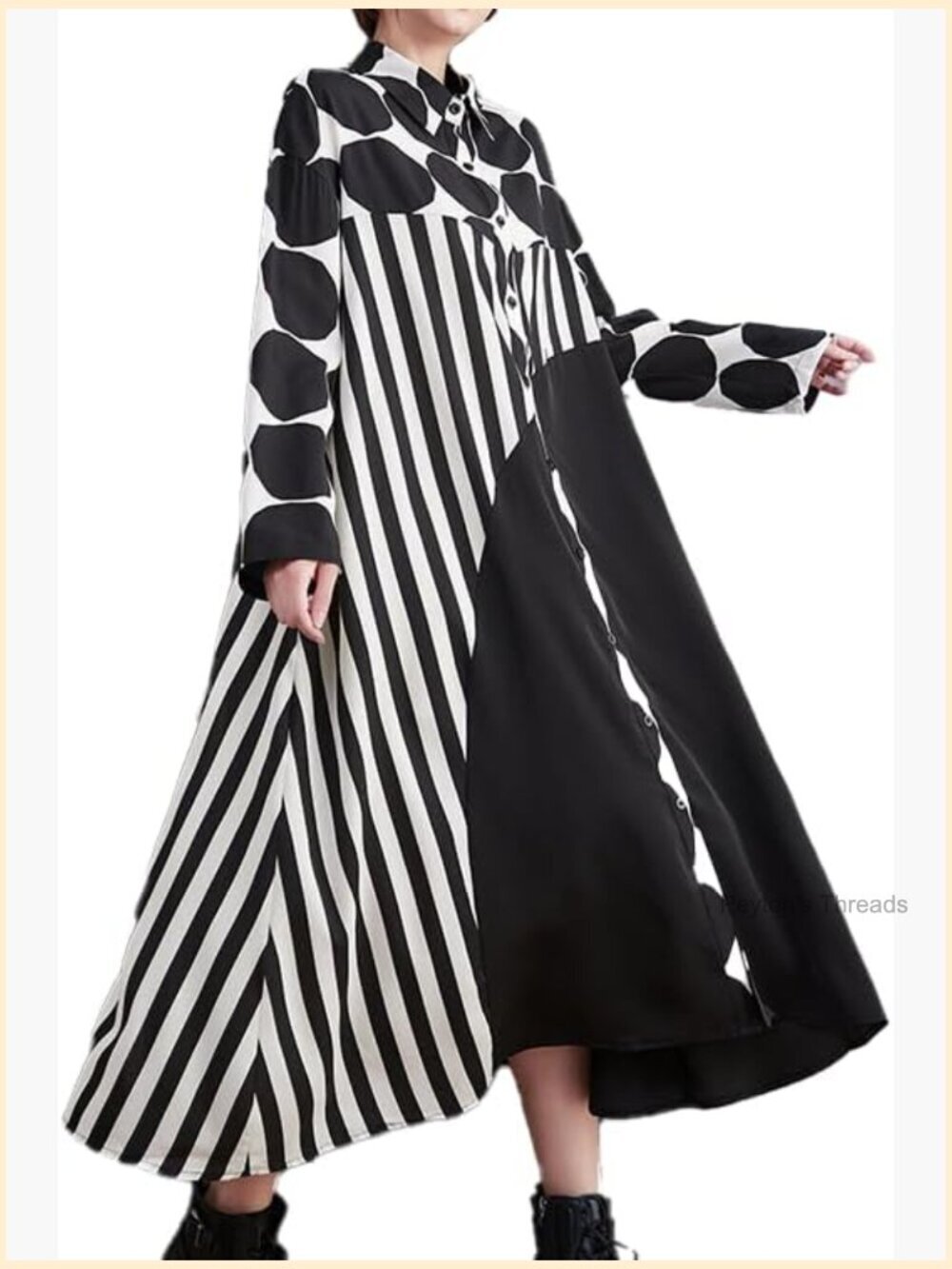 Patchwork Long Sleeve Loose Designer Dress with Pockets
